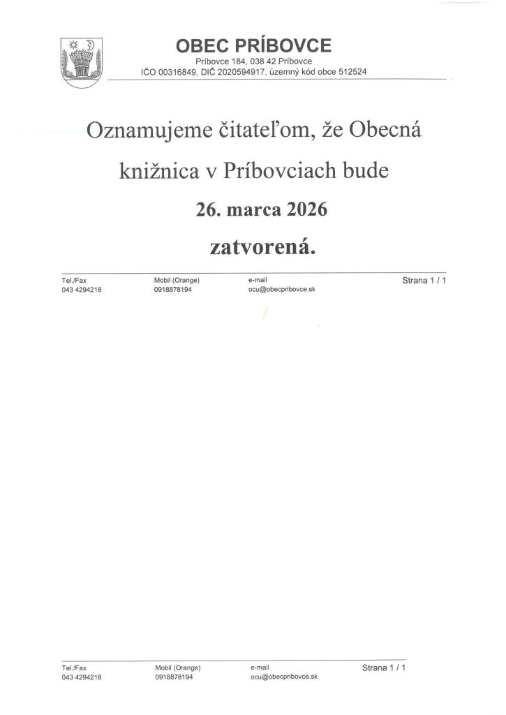 Obecná knižnica - zatvorená