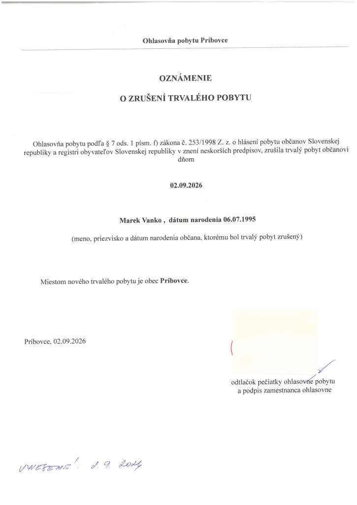 Návrh na&nbsp;zrušenie trvalého pobytu