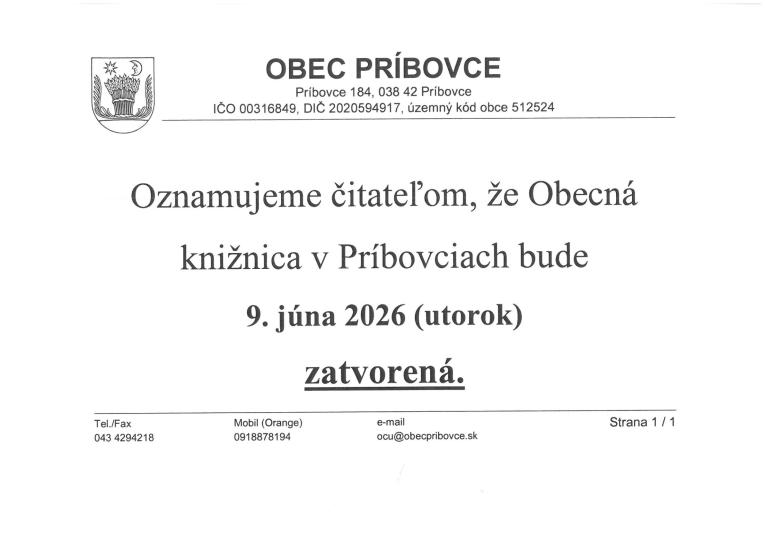 Obecná knižnica zatvorená