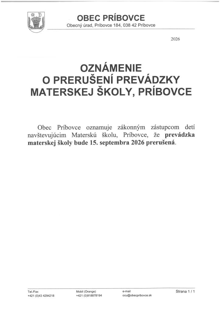 Zátvor MŠ - 15.9.2026