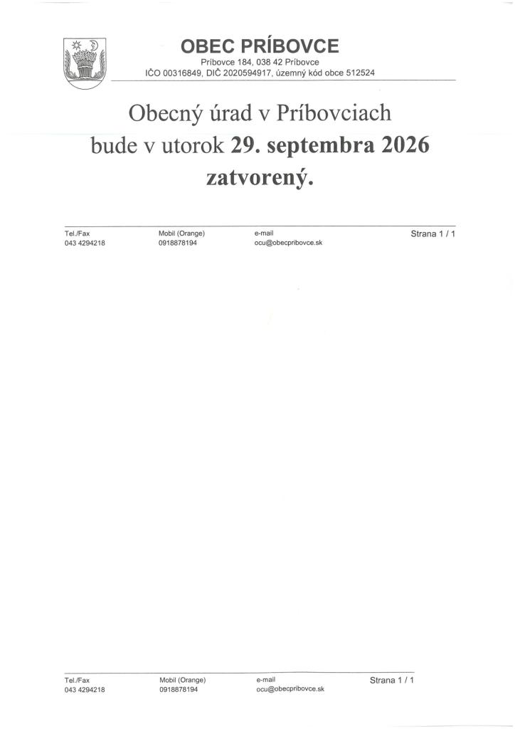 Obecný úrad - zatvorený